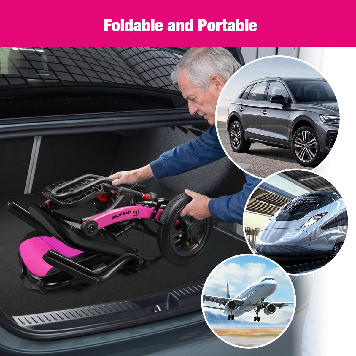 Lightweight Foldable Wheelchair with 12-inch Wheels and Removable Cushion W33595
