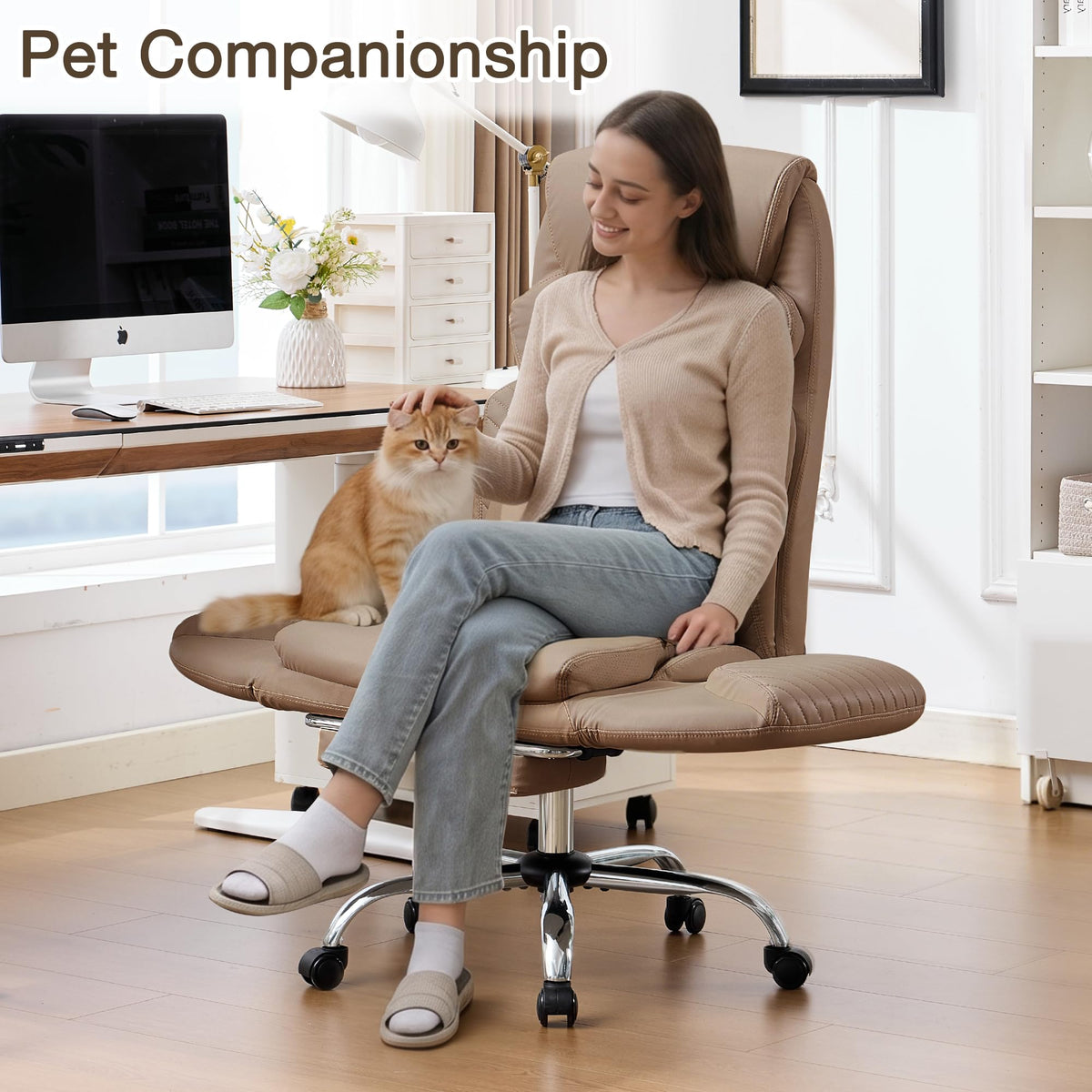Cross Legged Office Chair with Flip Armrest and Footrest Brown O8750