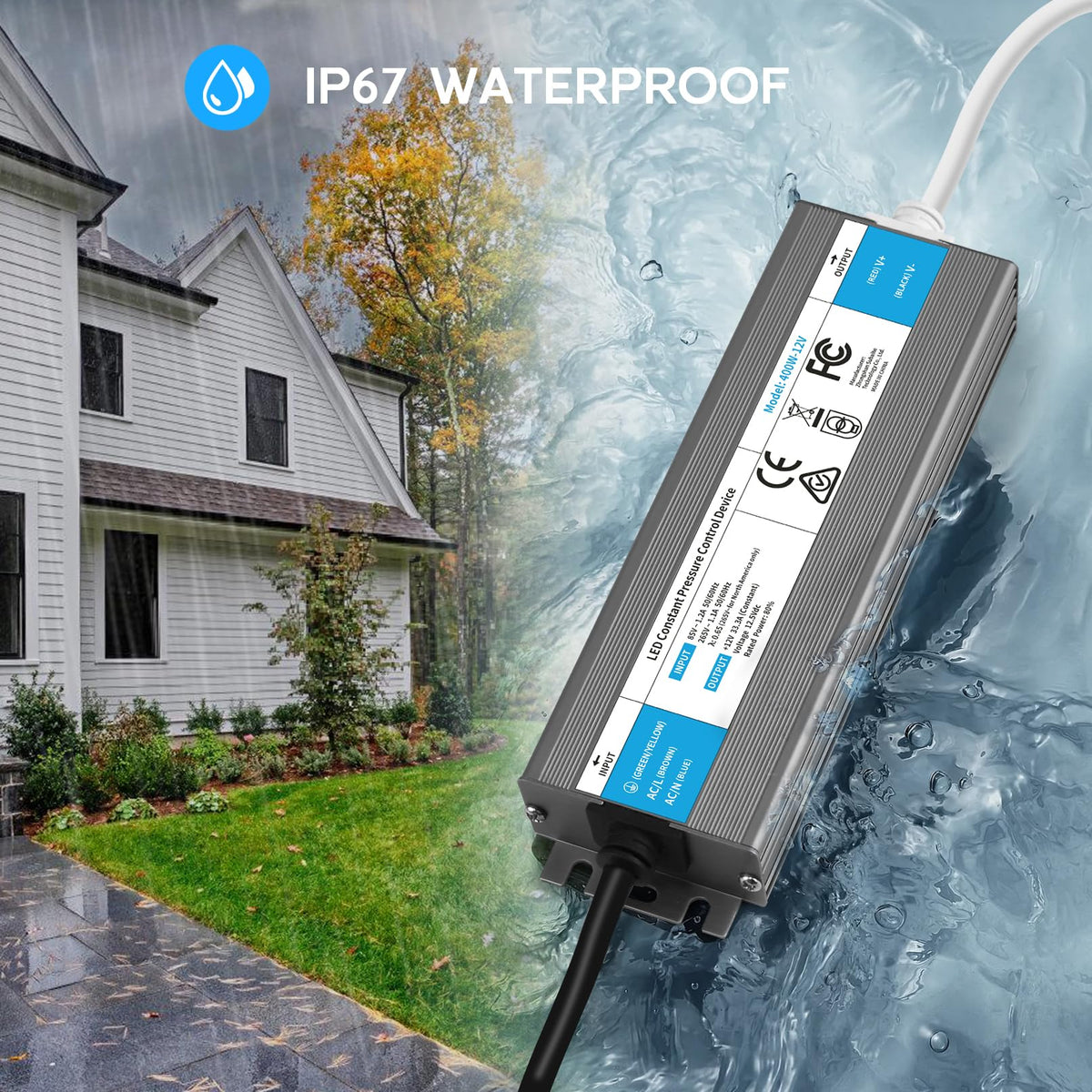 200 Watts Waterproof IP67 LED Driver 85V-265V AC to 12V DC Converter M9345