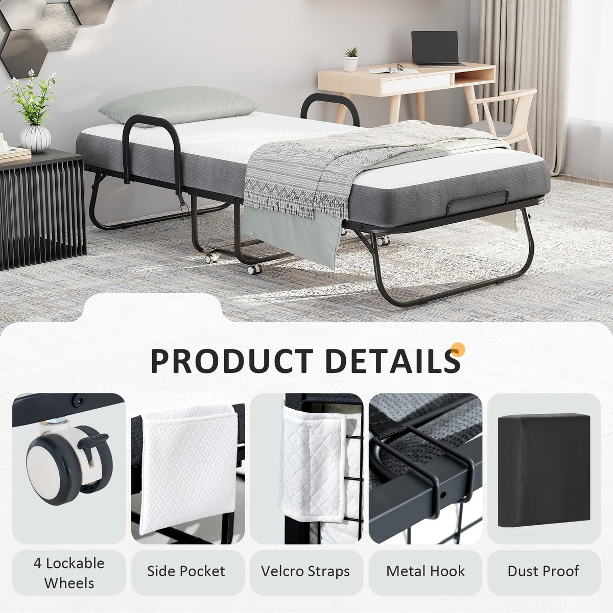 Twin Size Folding Bed with Memory Foam Mattress V742365
