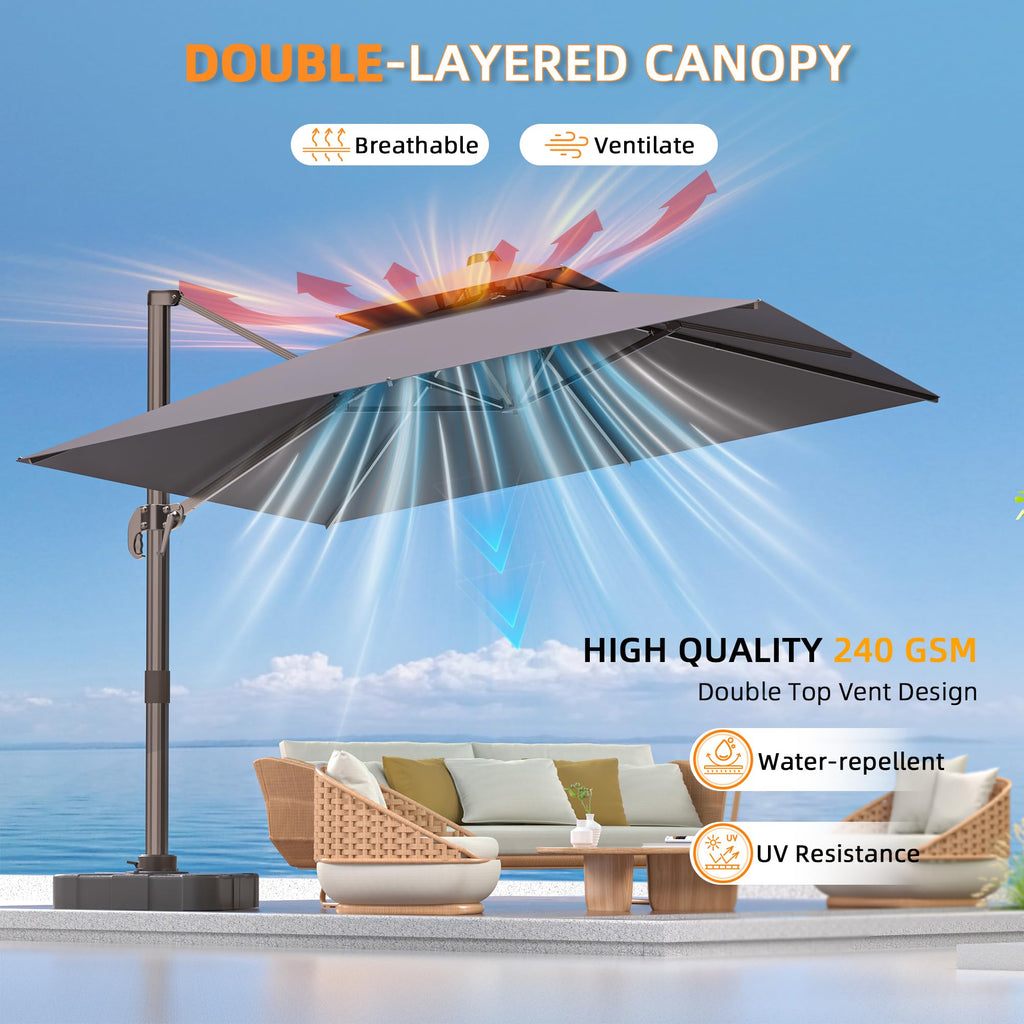 9' X 12' Grey Cantilever Patio Umbrella with Base I885342