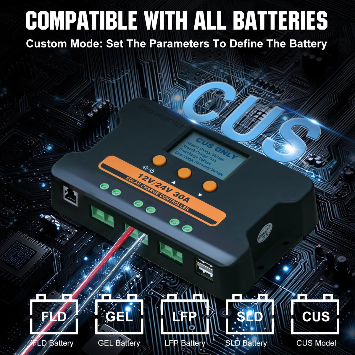 30A Solar Charge Controller Dual USB Port Auto 12V/24V PWM N4451