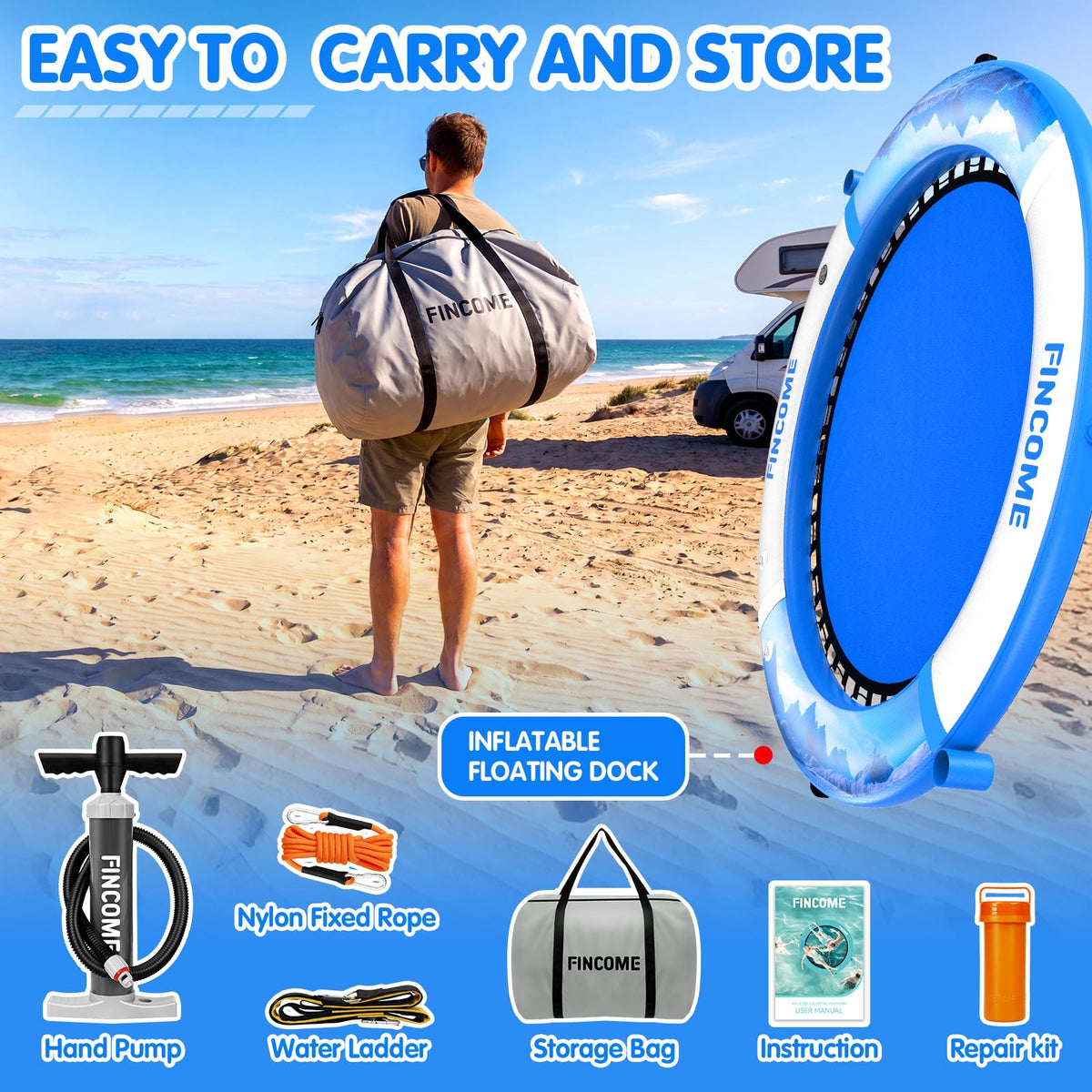 Inflatable Water Hammock Floating Dock 8FT Round with Water Ladder and Cup Holder Light Blue L90531