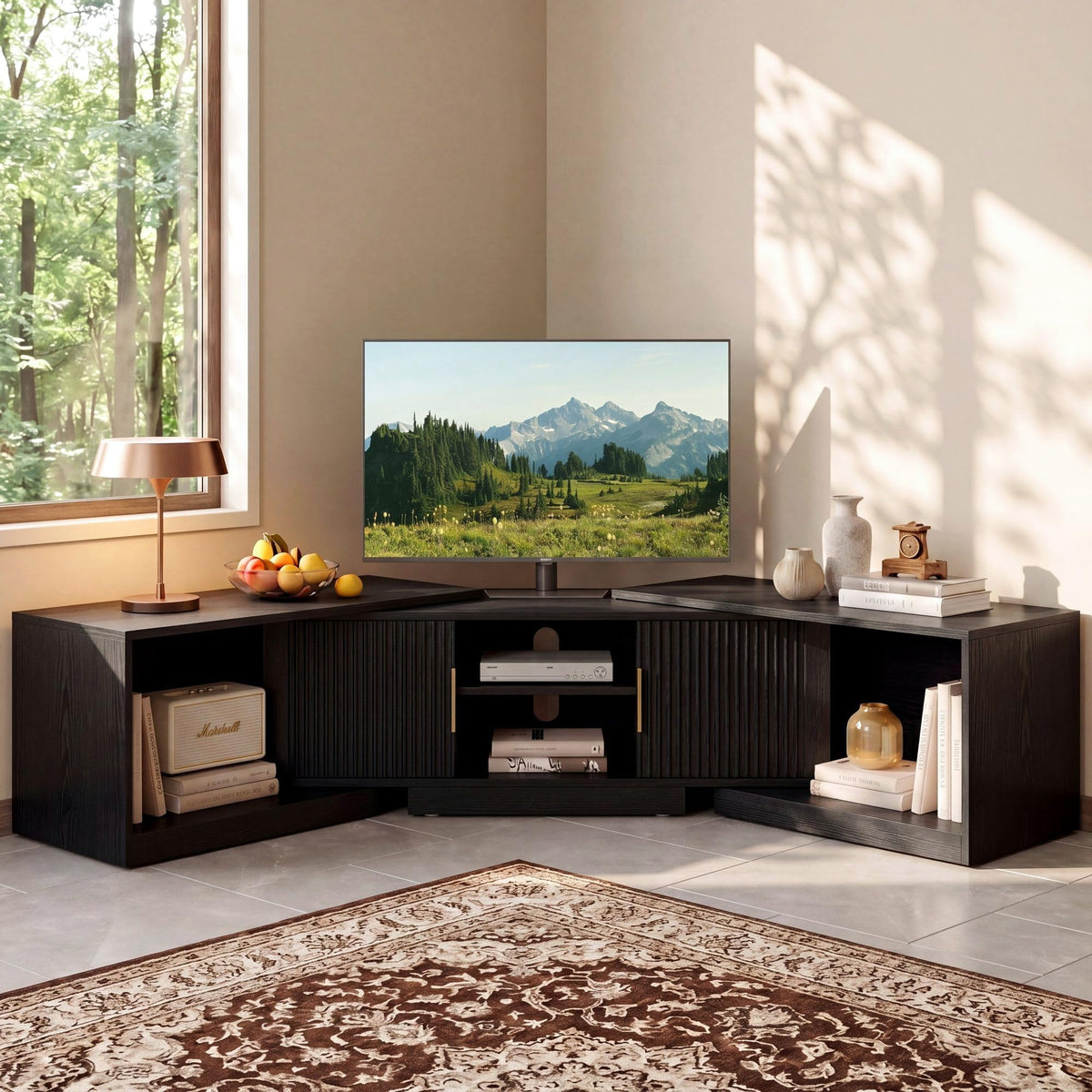 Black Adjustable TV Stand with Storage Cabinets Y4159