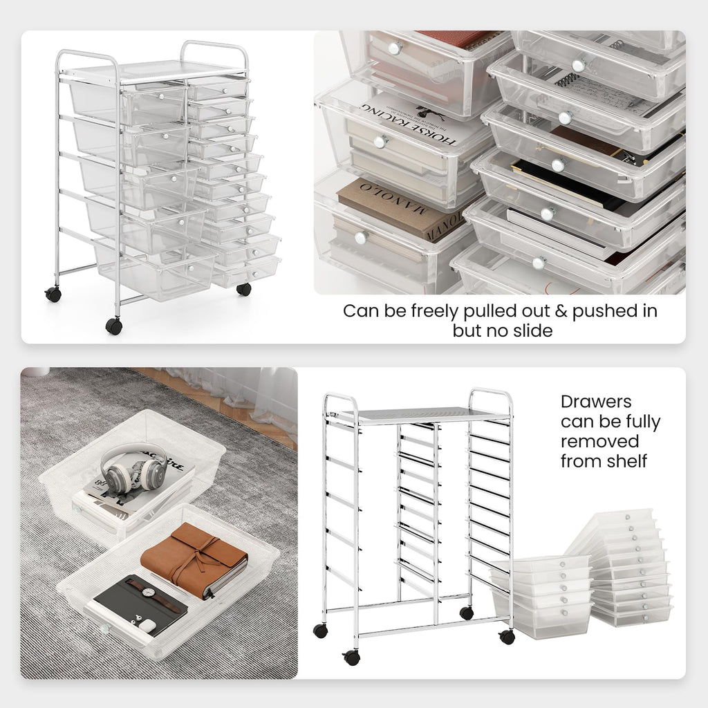 15 Drawer Rolling Storage Cart with Metal Frame V3796