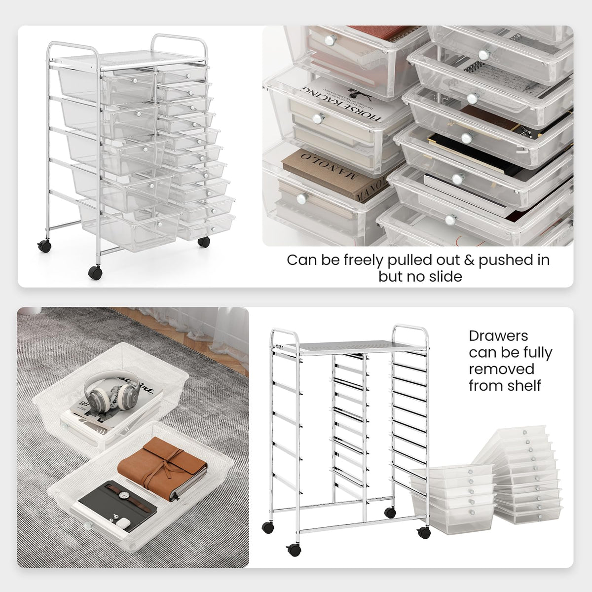 15 Drawer Rolling Storage Cart with Metal Frame V3796