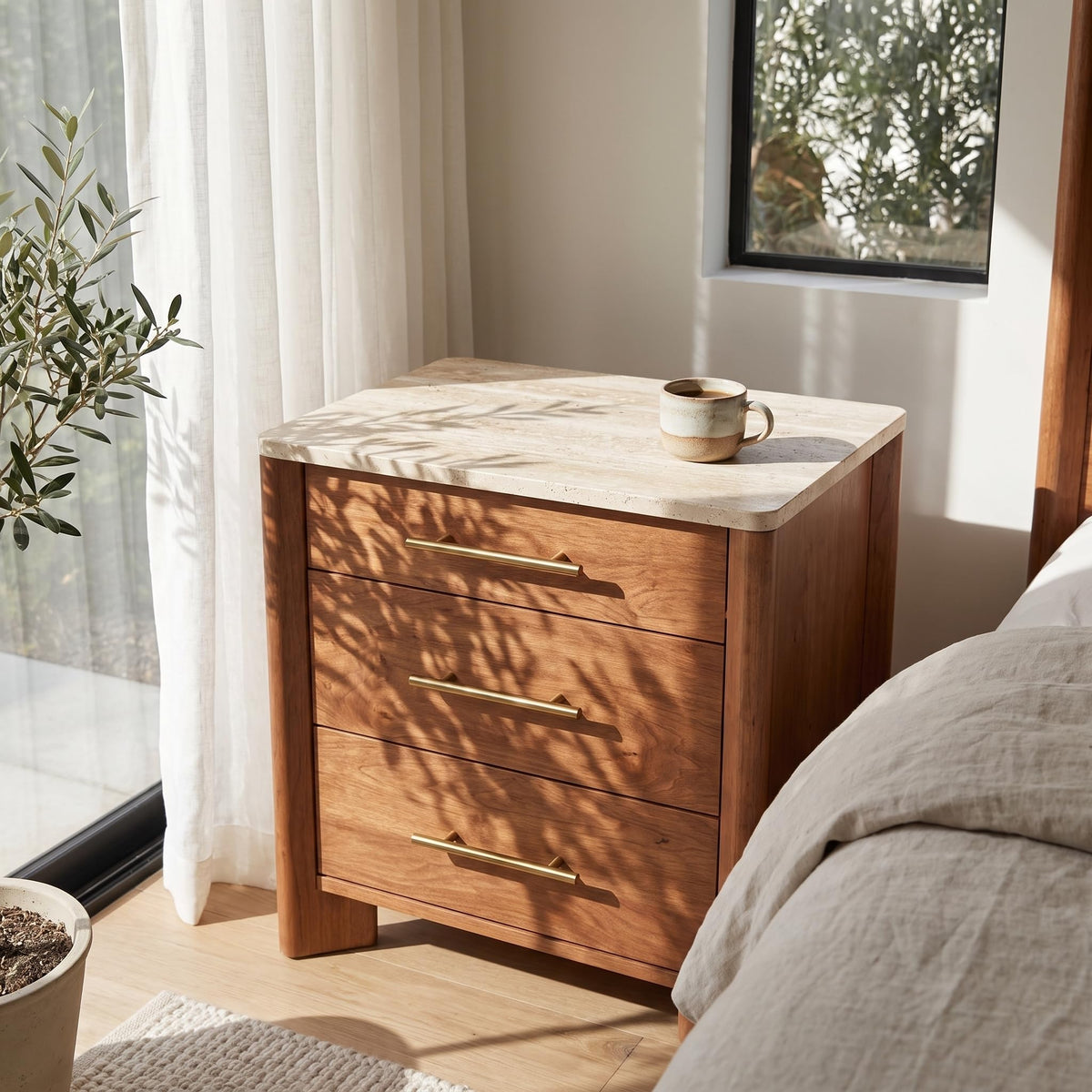 3 Drawer Marble Top Nightstand P366817