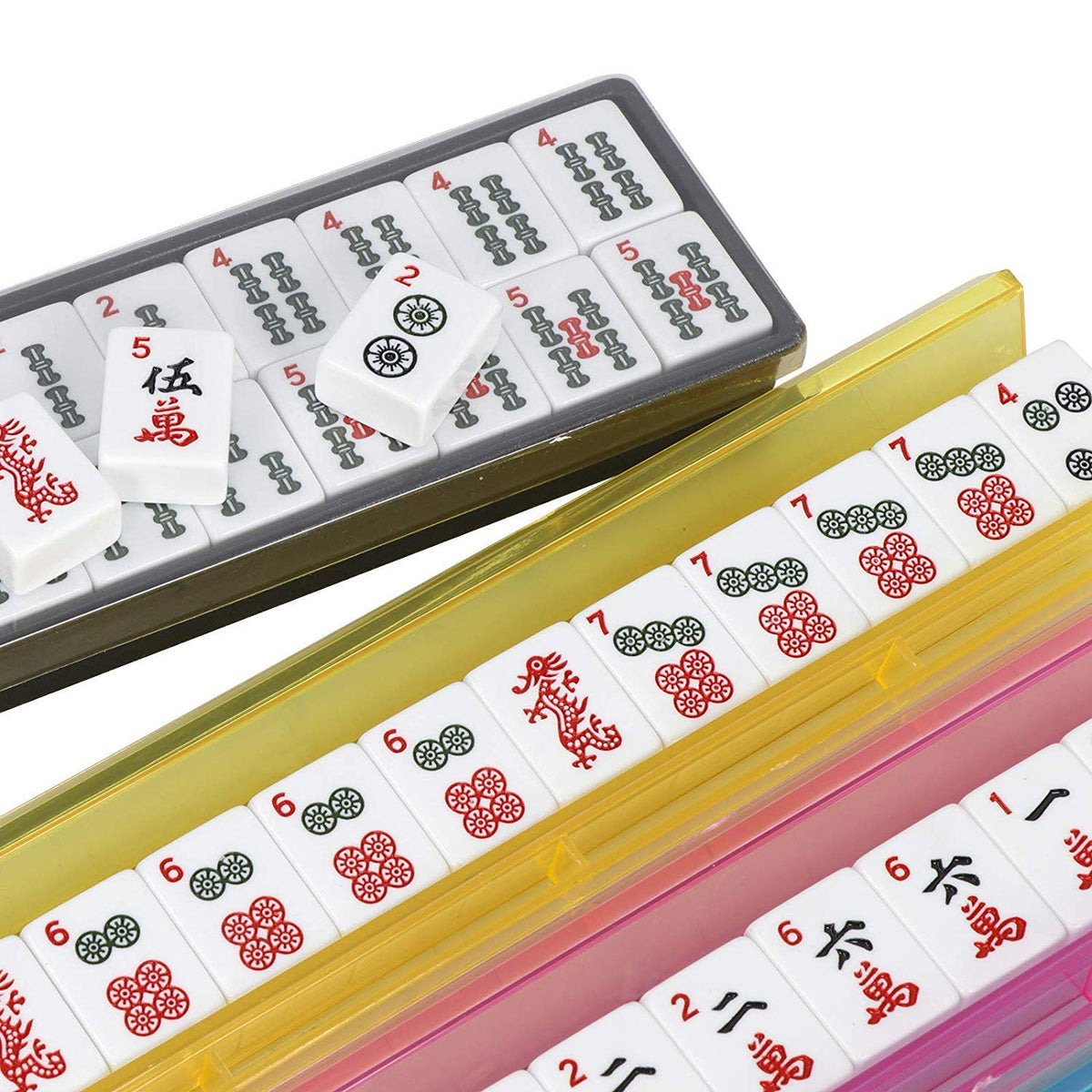 166 Tiles 4 Colors Mahjong Set with Soft Bag C7581