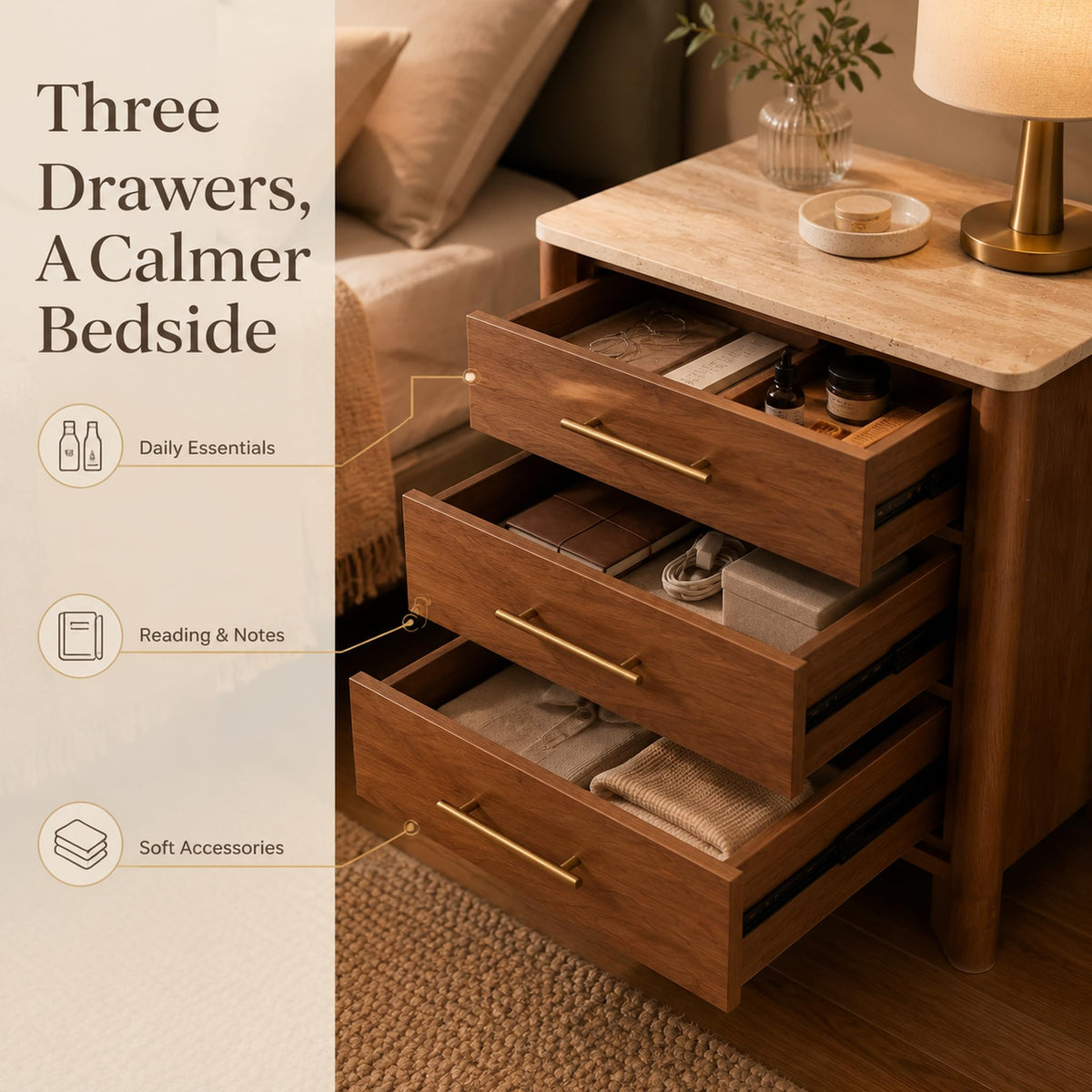 3 Drawer Marble Top Nightstand P366817