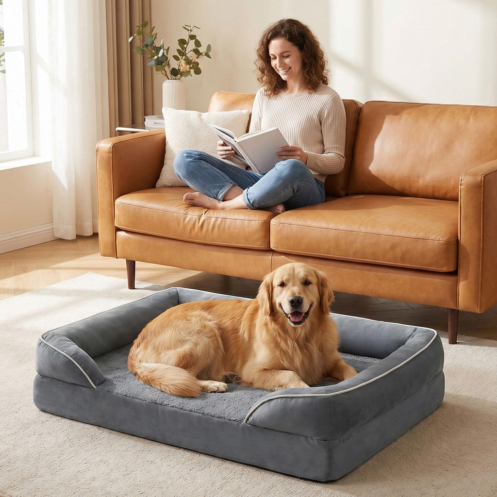 Waterproof Orthopedic Dog Bed with Bolster V8403