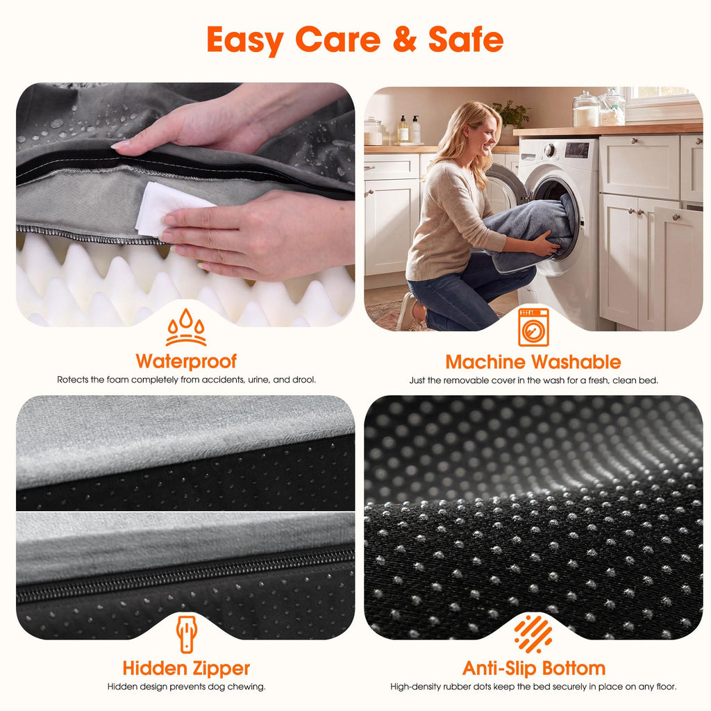 Waterproof Orthopedic Dog Bed with Bolster V8403