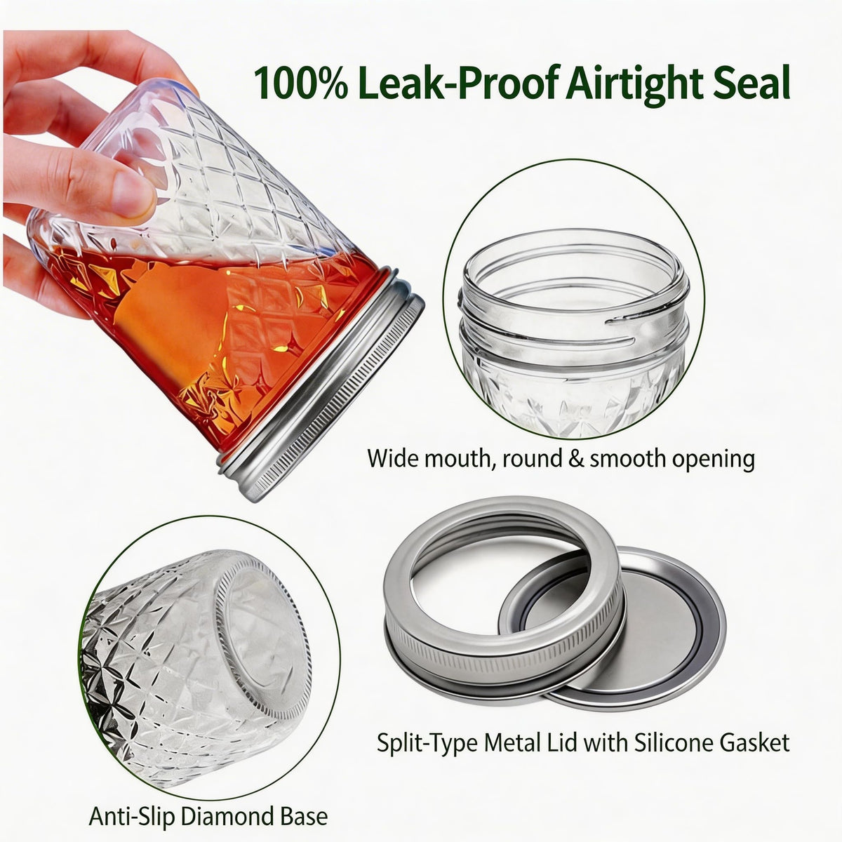16 oz Wide Mouth Glass Mason Jars with Lids, 4 Pack G364