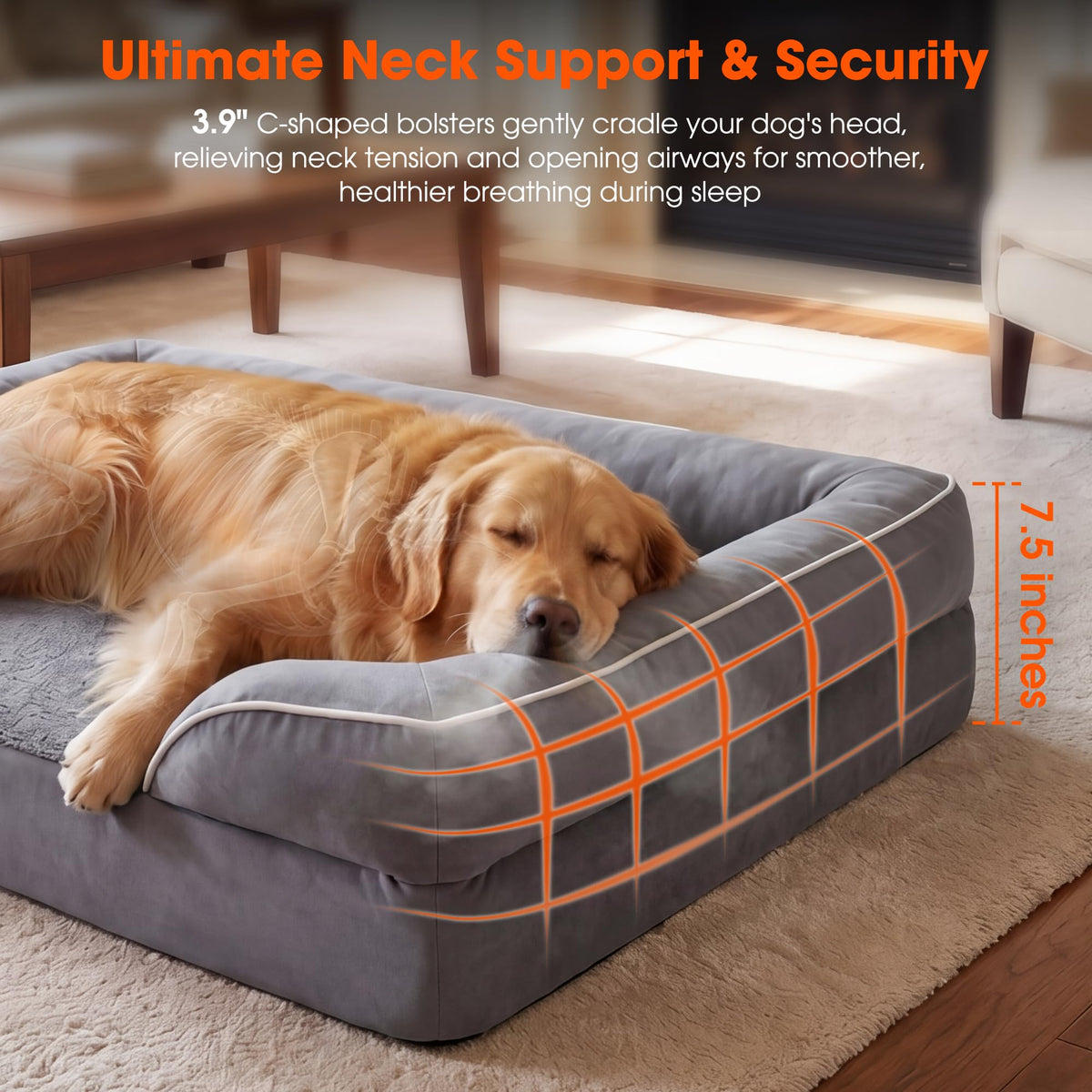 Waterproof Orthopedic Dog Bed with Bolster V8403