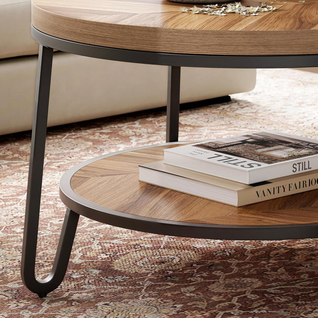 32" Round Coffee Table with 2-Tier Storage Shelf X28135