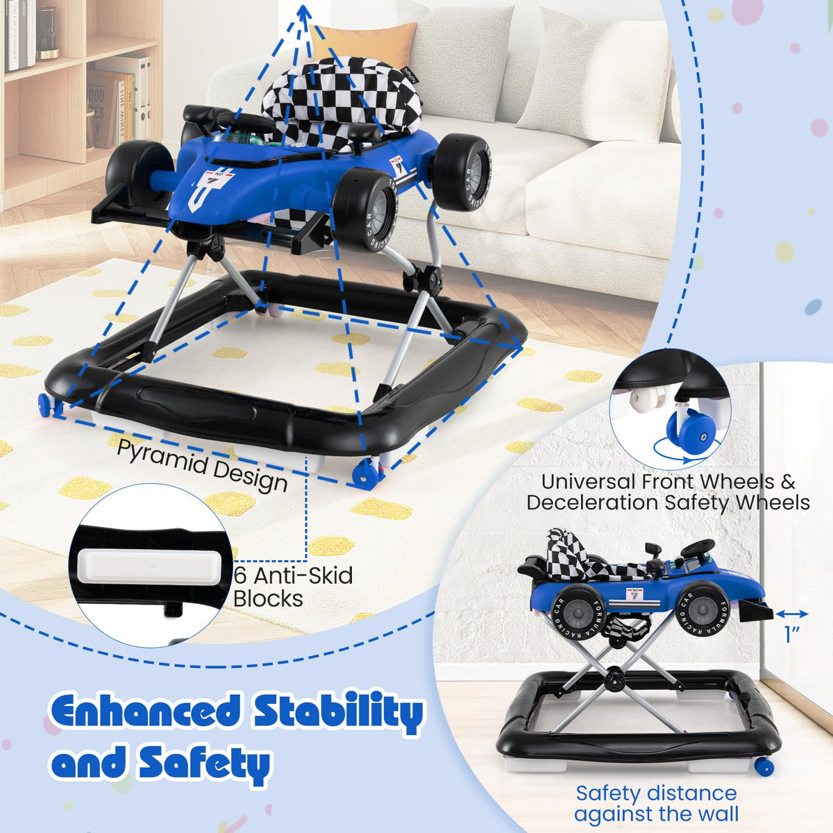 Foldable Baby Walker with Adjustable Heights and Wheels I29944