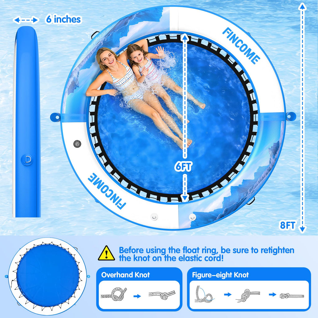 Inflatable Water Hammock Floating Dock 8FT Round with Water Ladder and Cup Holder Light Blue L90531