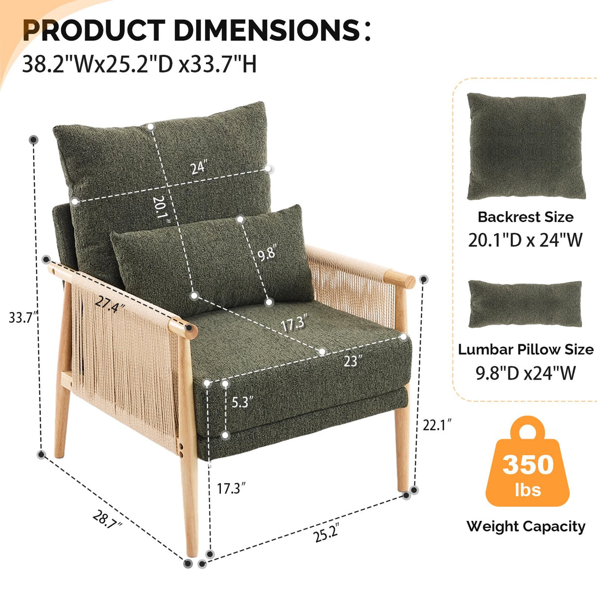 Dark Green Set of 2 Accent Armchairs with Waist Pillow X193668