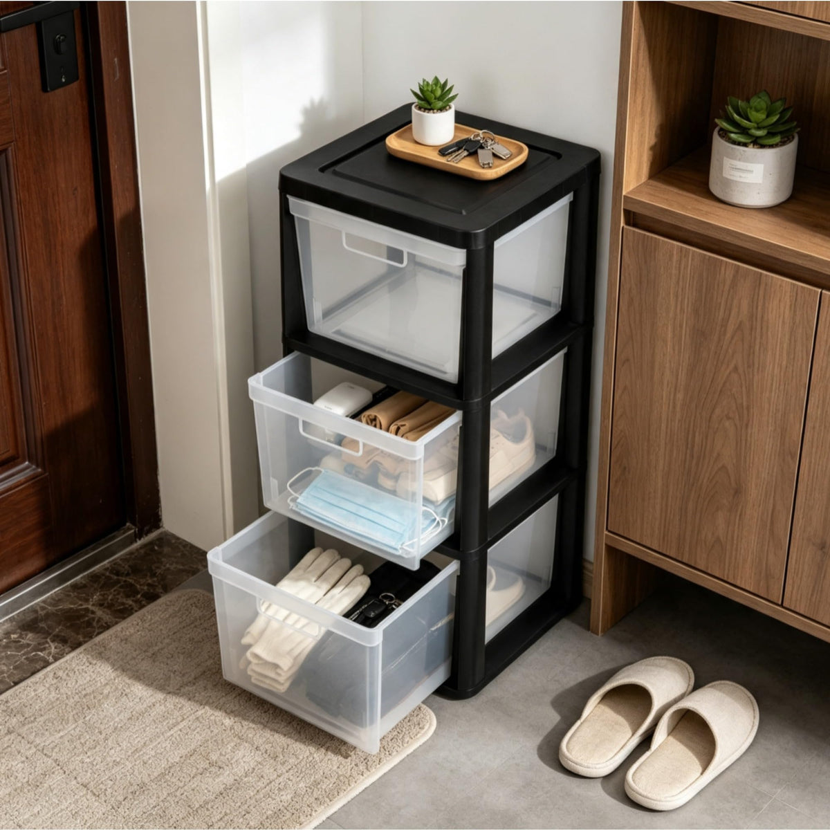 Black 3-Drawer Plastic Storage Tower B7154