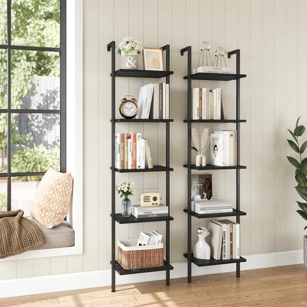 5-Tier Wood Wall Mounted Ladder Bookshelf G77824