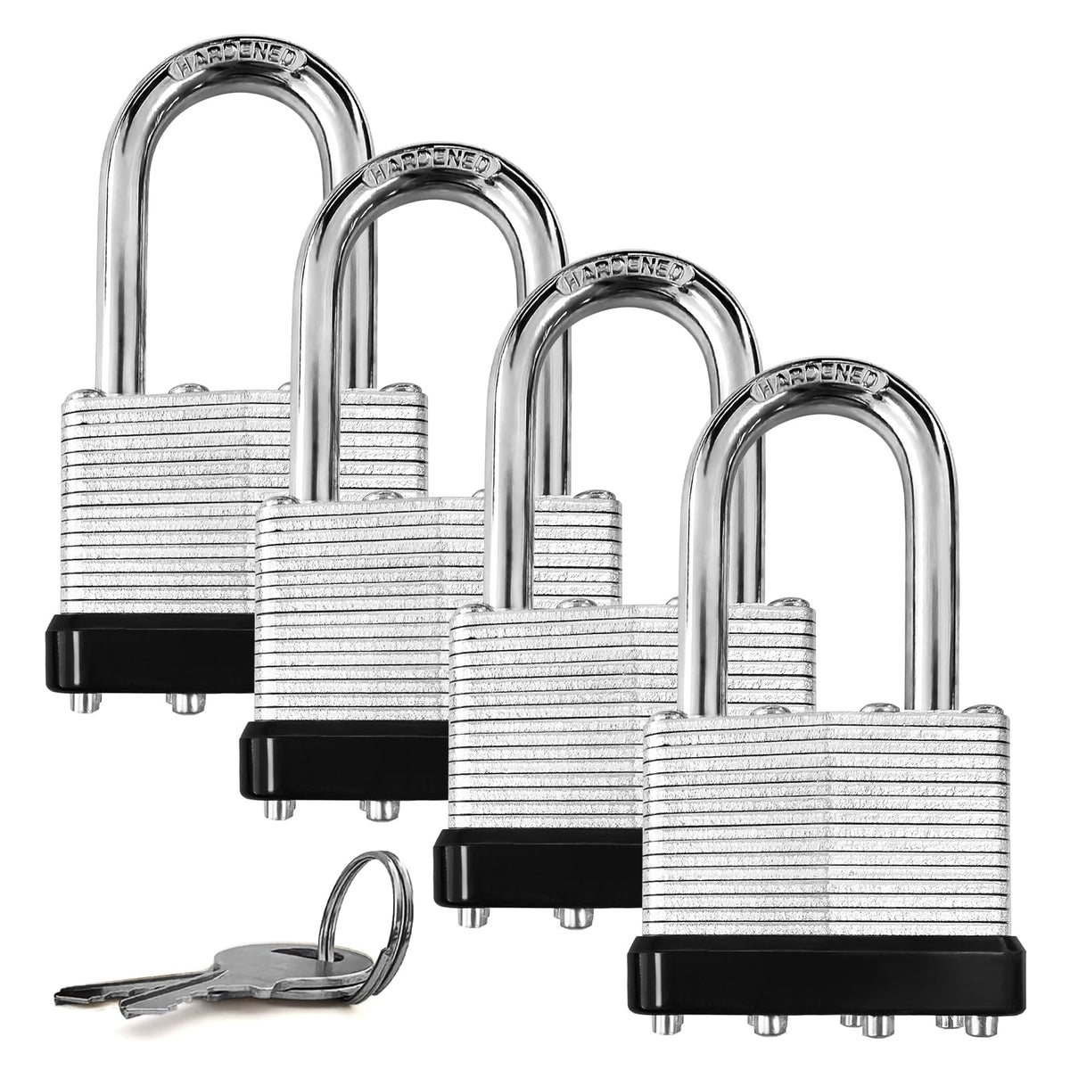 4 Pack Heavy Duty Laminated Padlocks with Same Key L845