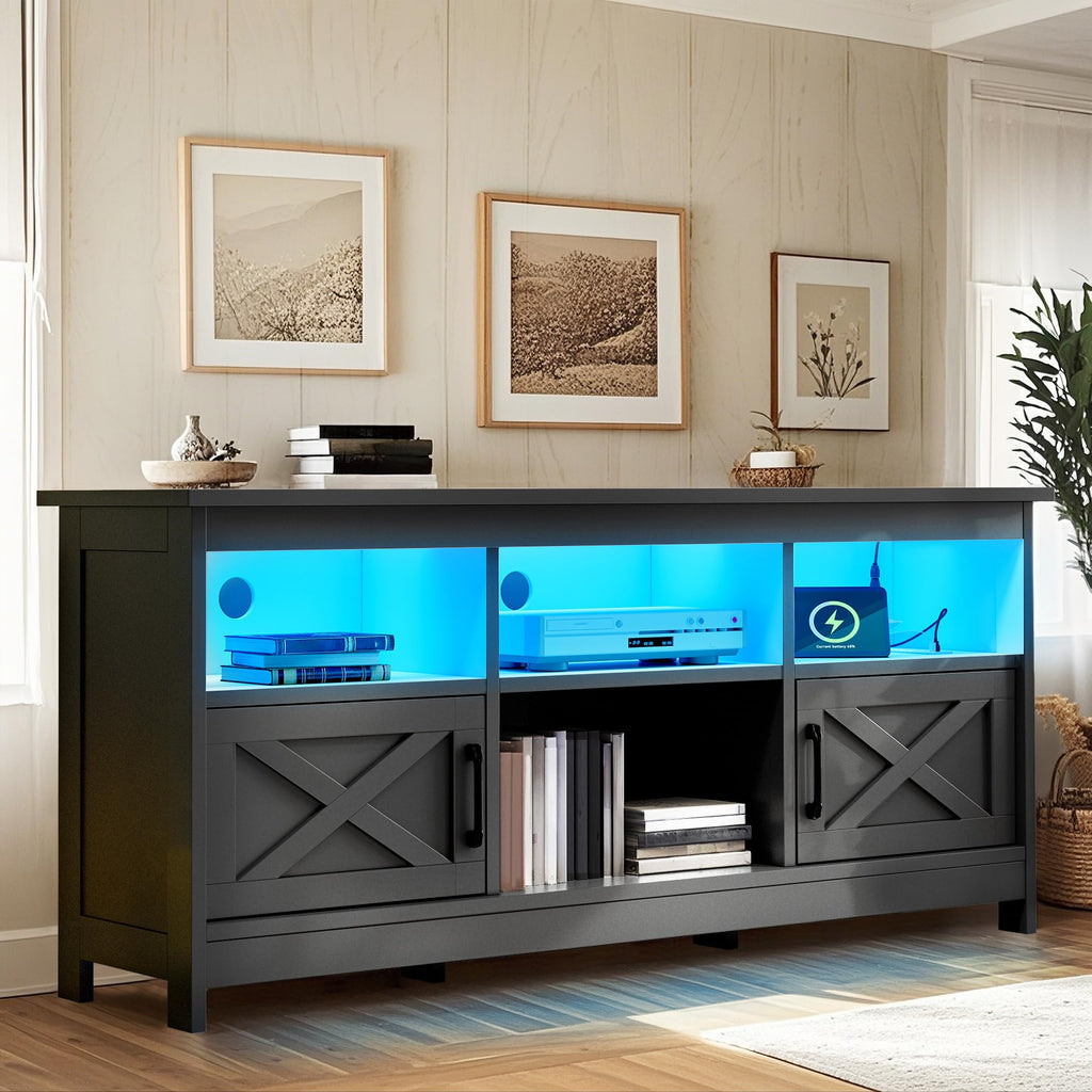 Black TV Stand with Power Outlet and LED Light Q961