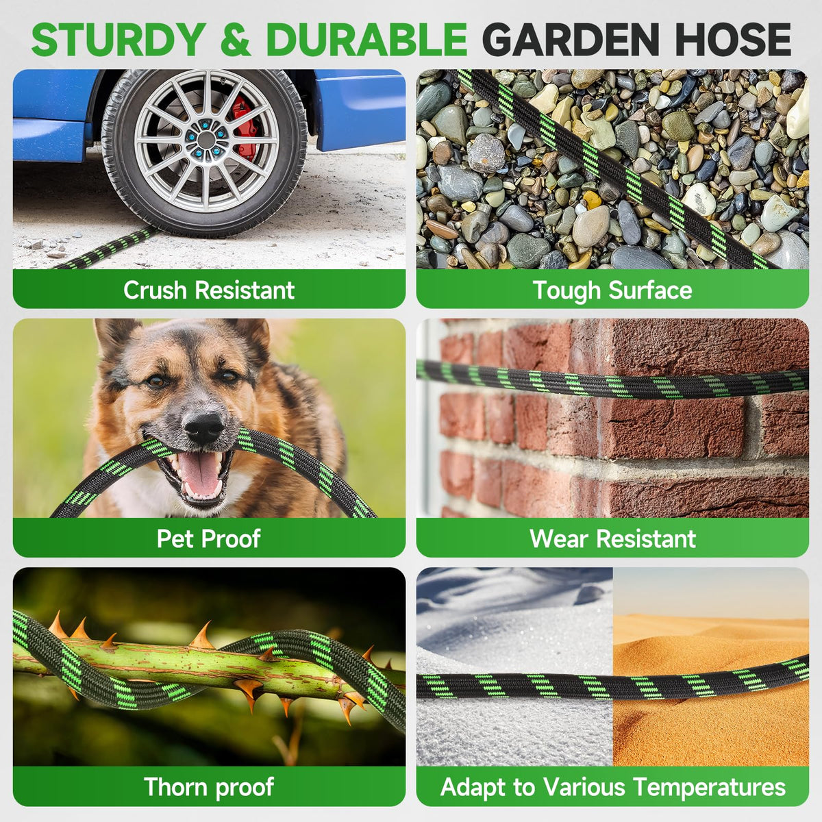 100ft Flexible Non-Expandable Garden Hose with 3/4" Brass Fittings U60388
