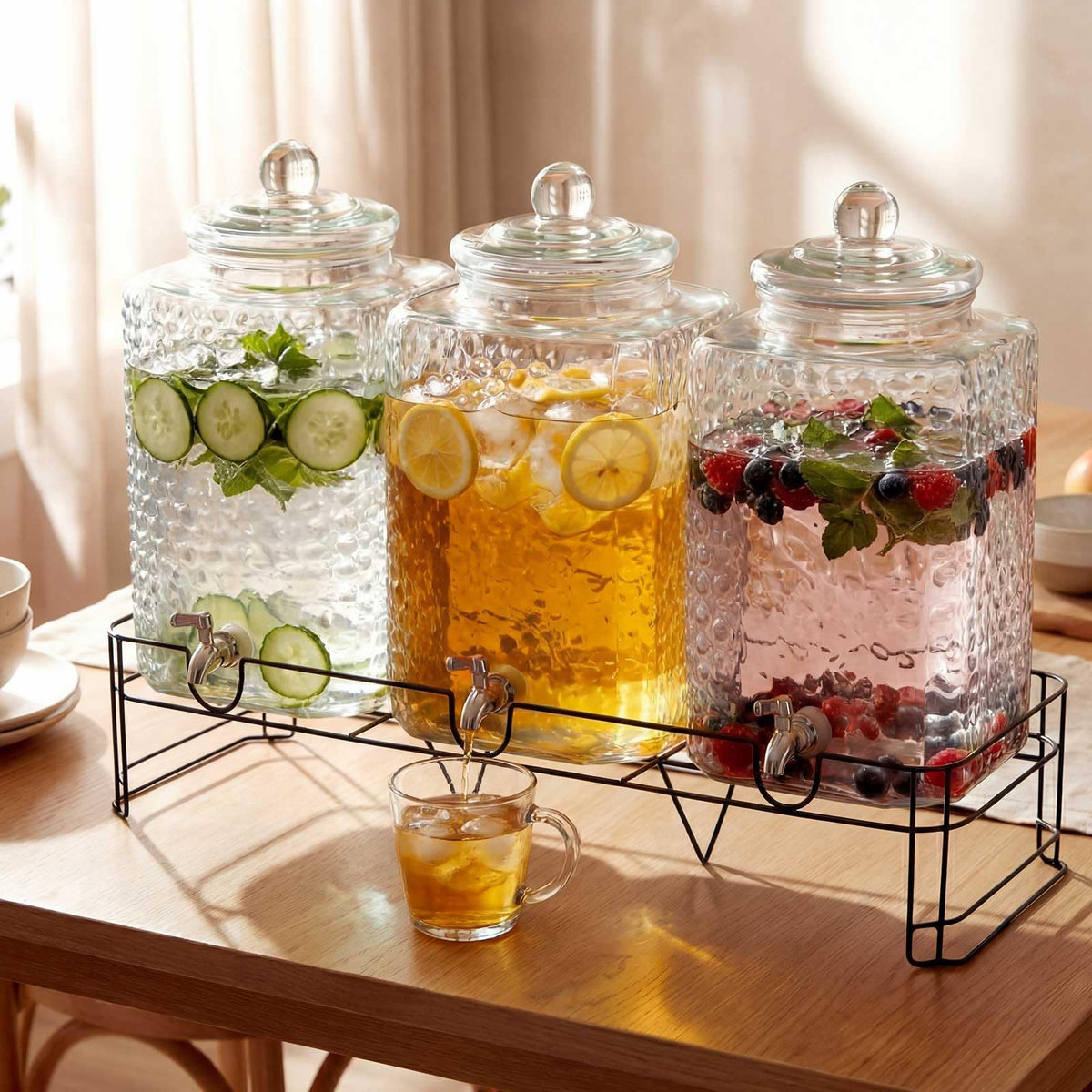 3 Pack 5 Gallon Glass Drink Dispensers with Stand A541502