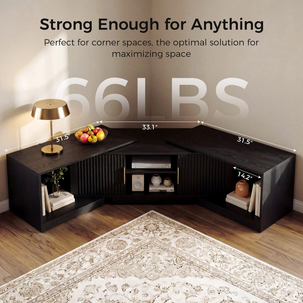 Black Adjustable TV Stand with Storage Cabinets Y4159
