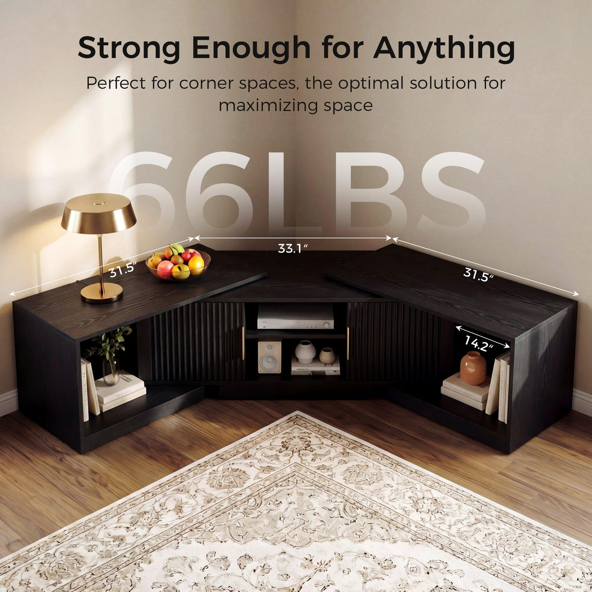 Black Adjustable TV Stand with Storage Cabinets Y4159