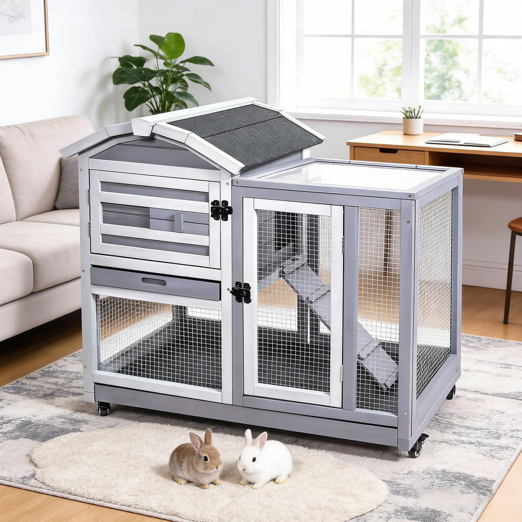 Wooden Rabbit Hutch with Waterproof Roof V74115