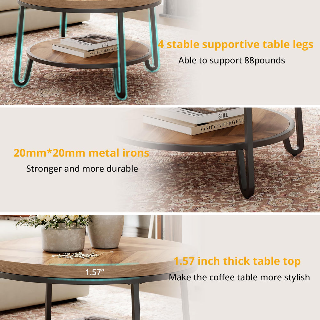 32" Round Coffee Table with 2-Tier Storage Shelf X28135