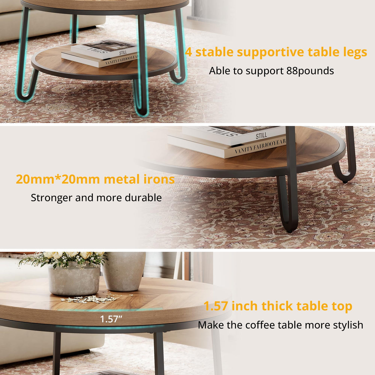 32" Round Coffee Table with 2-Tier Storage Shelf X28135