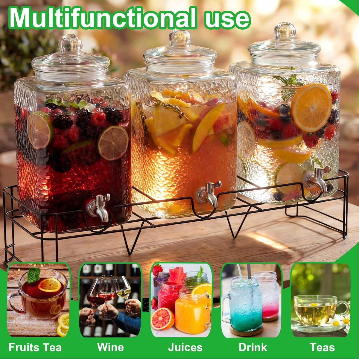 3 Pack 5 Gallon Glass Drink Dispensers with Stand A541502