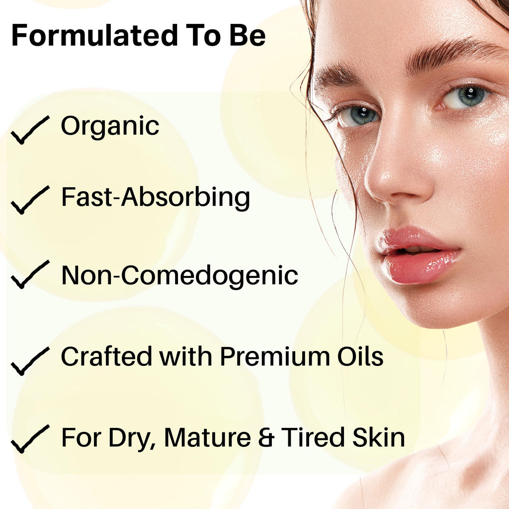 Organic Anti Aging Facial Oil with Sea Buckthorn, Jojoba, Squalane & Lavender 1oz U1439