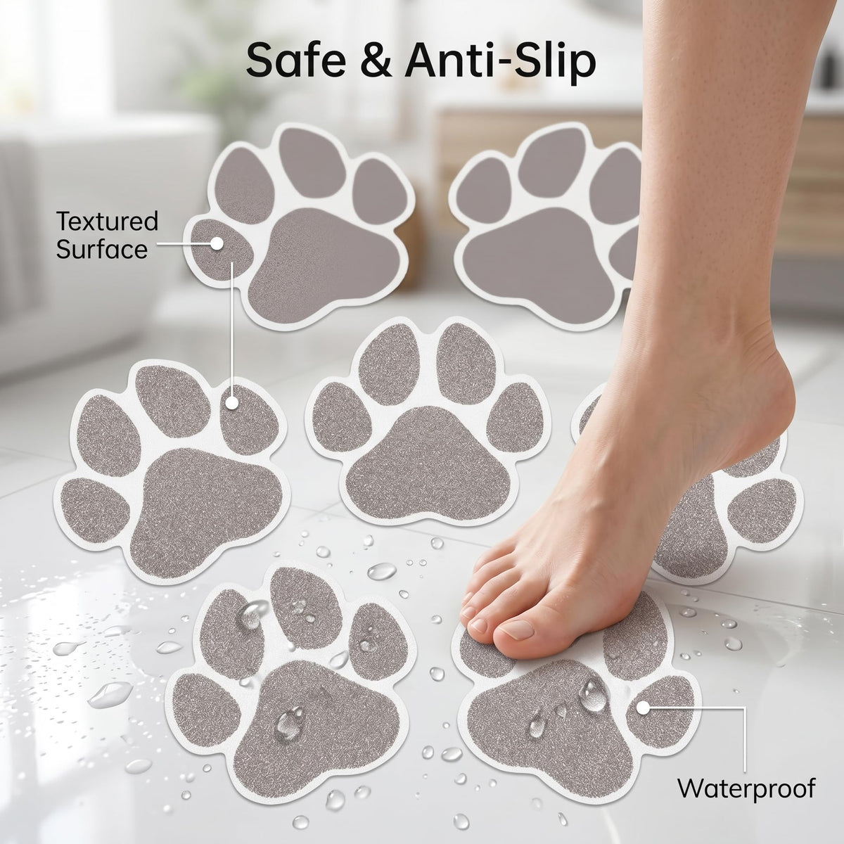 Grey Checkered Dog Paw Non Slip Stickers M26869