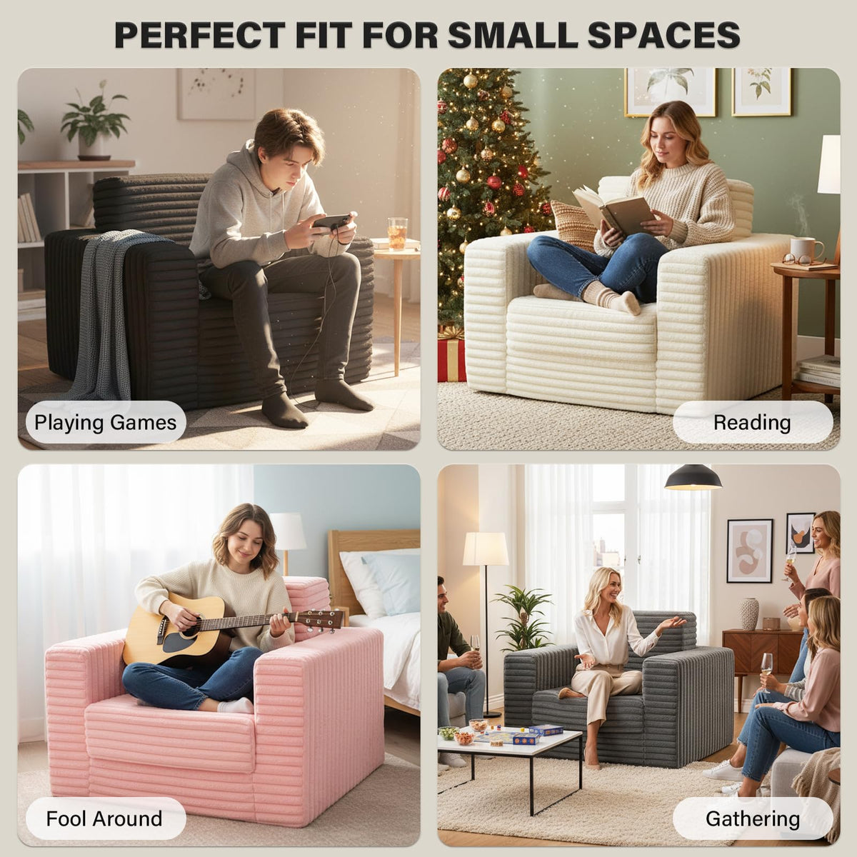 Pink Folding Sofa Bed with Ottoman F8832