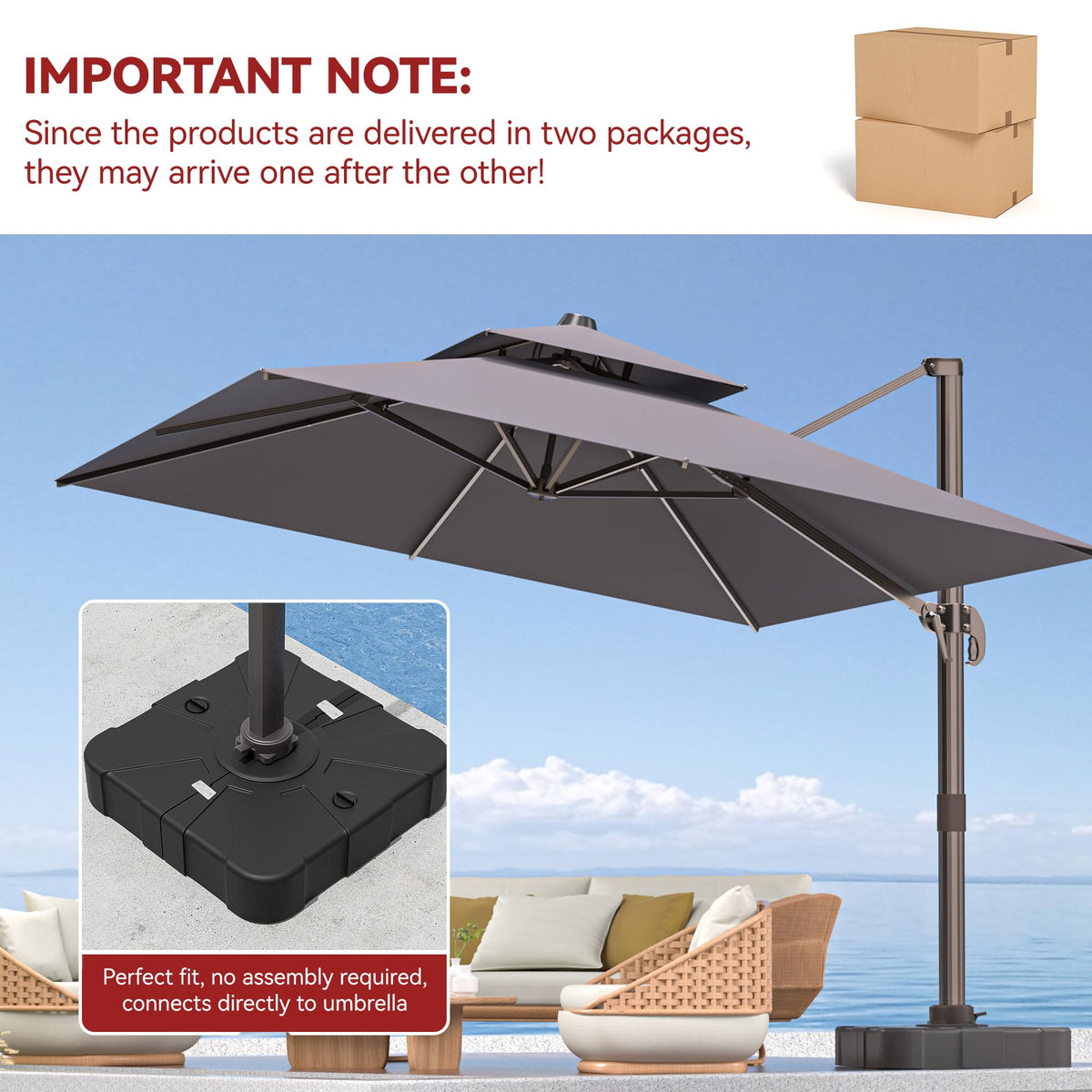 9' X 12' Grey Cantilever Patio Umbrella with Base I885342