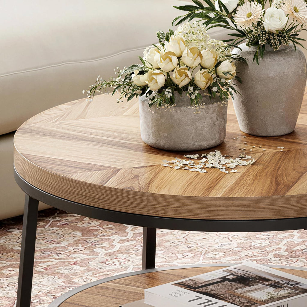 32" Round Coffee Table with 2-Tier Storage Shelf X28135