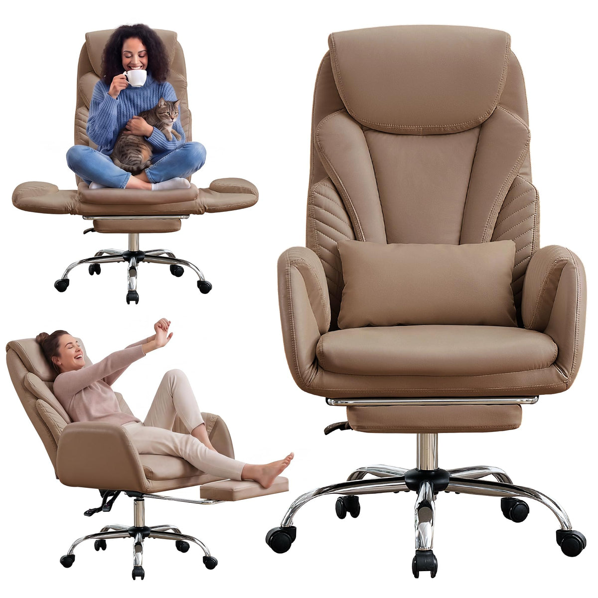 Cross Legged Office Chair with Flip Armrest and Footrest Brown O8750