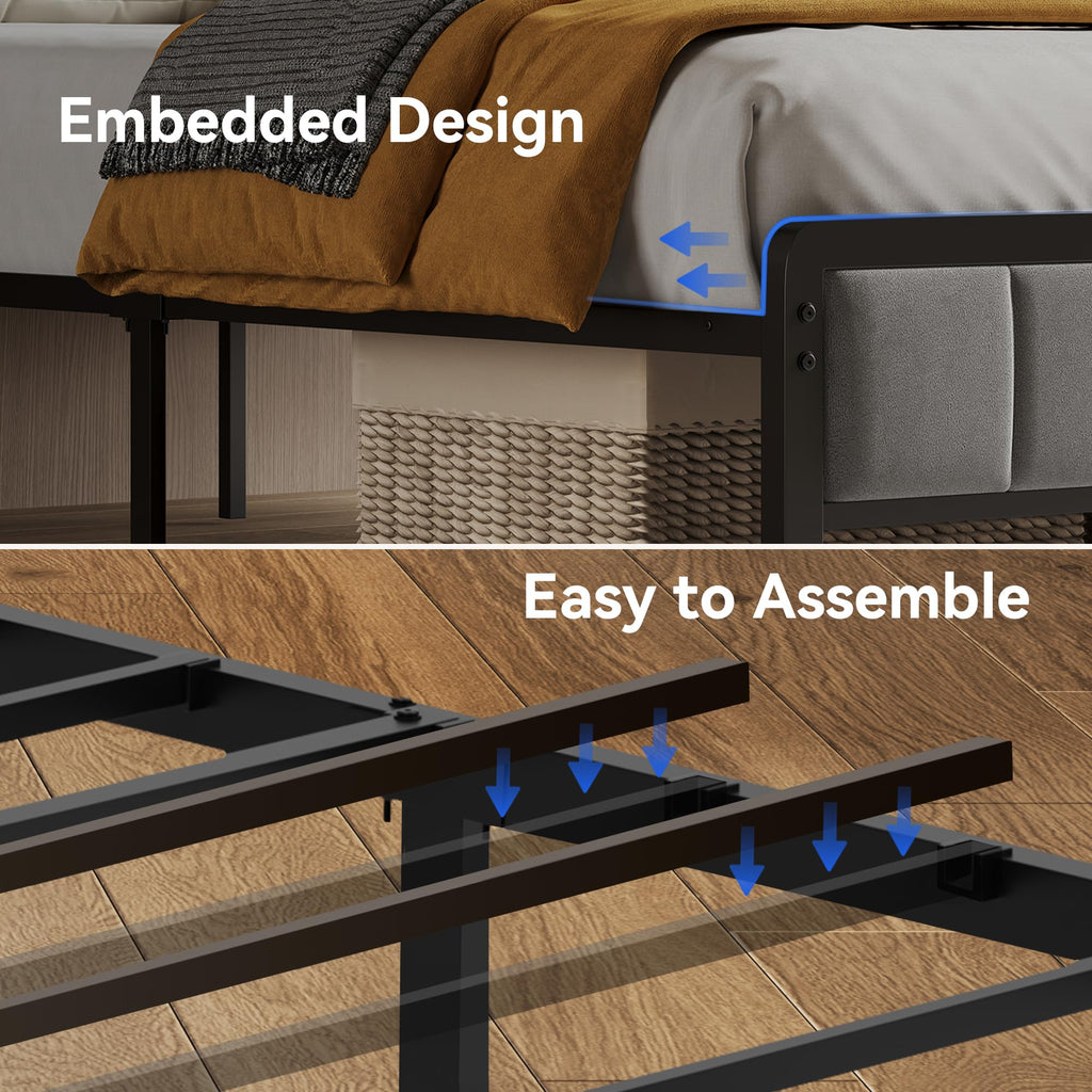 Full Size Upholstered Metal Platform Bed with Storage and Charging Station J51687