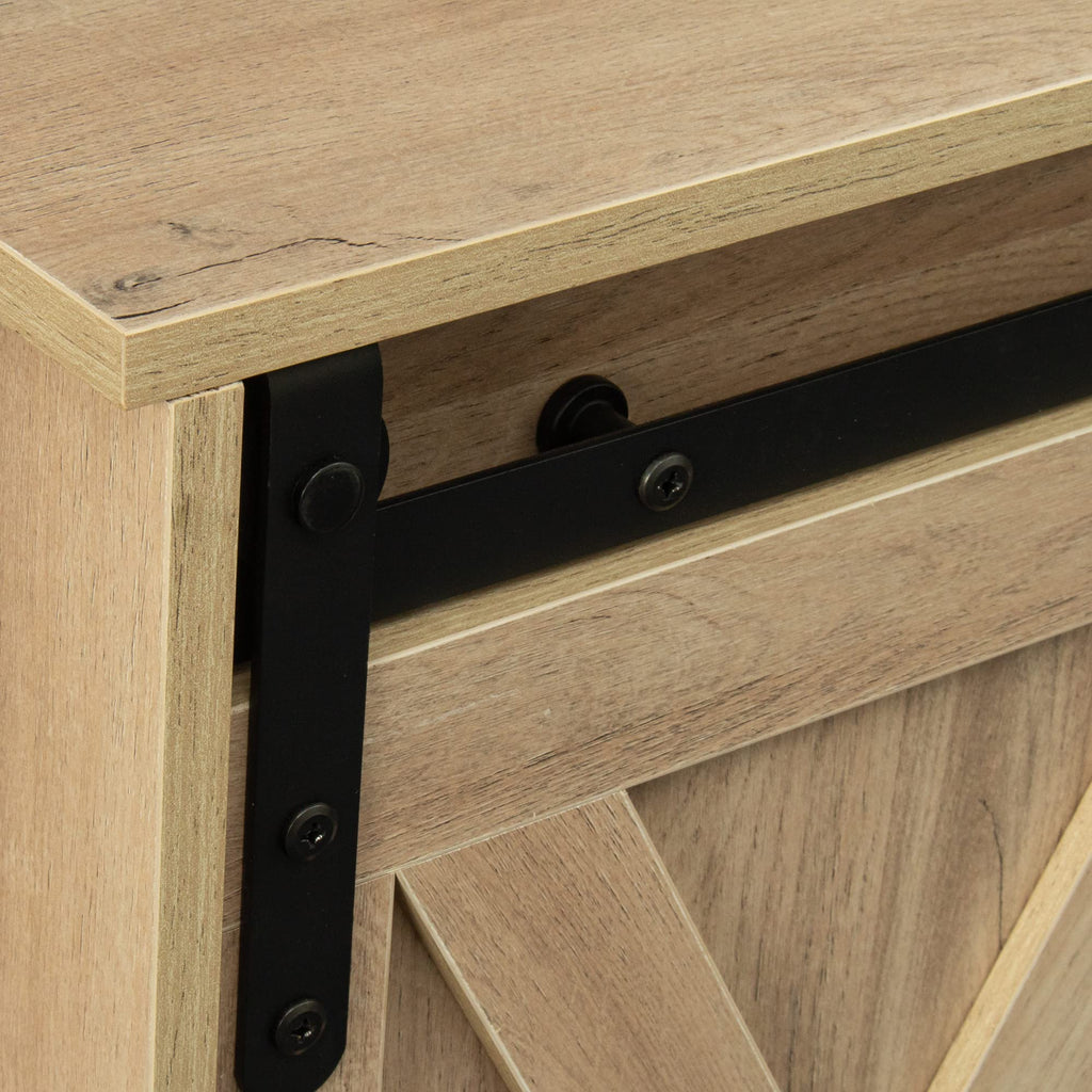 Sliding Barn Door Wood TV Stand with Adjustable Shelves R41457