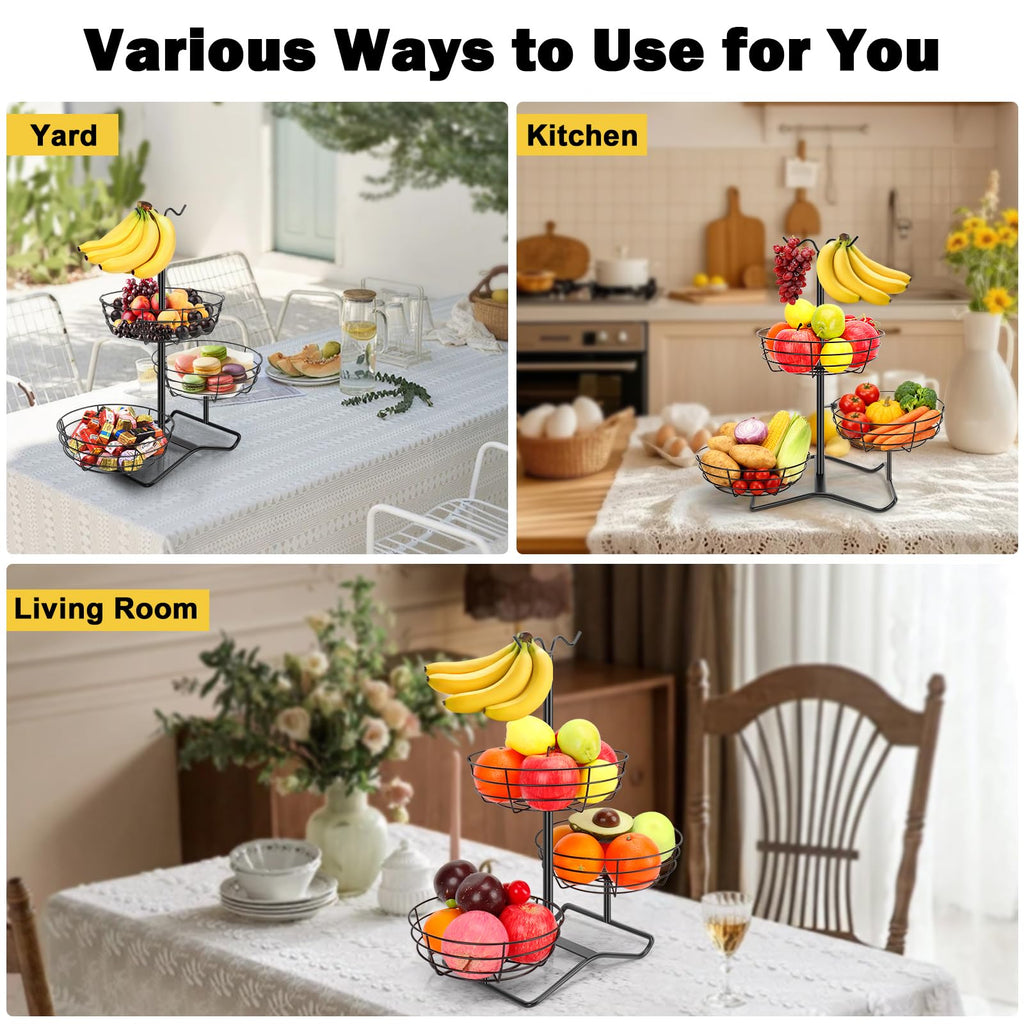 3 Tier Fruit Basket Bowl with 2 Banana Hooks P708114