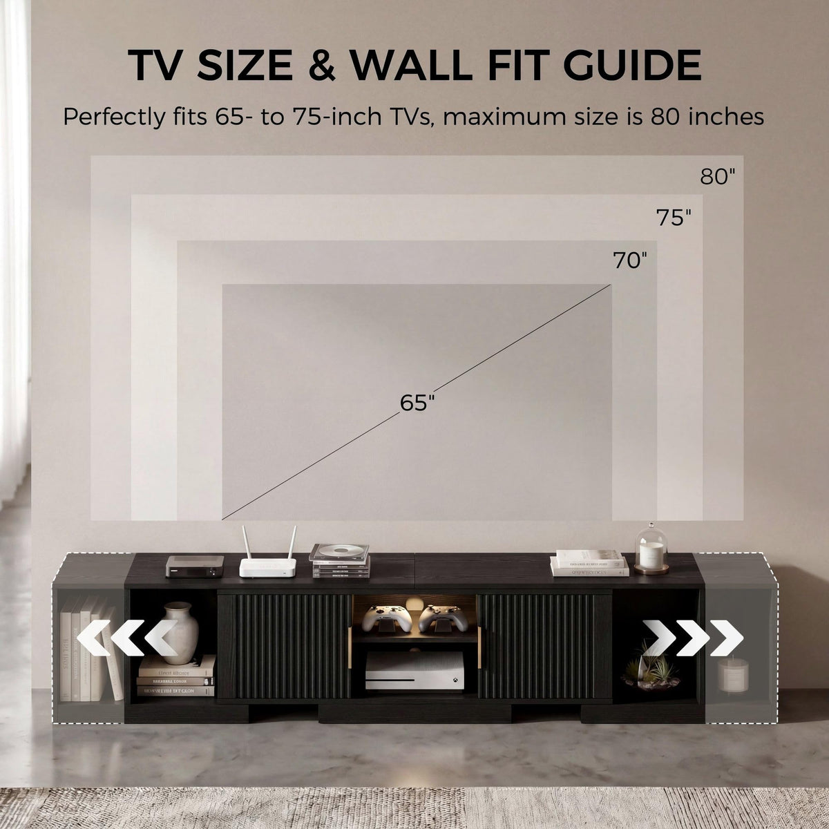 Black Adjustable TV Stand with Storage Cabinets Y4159