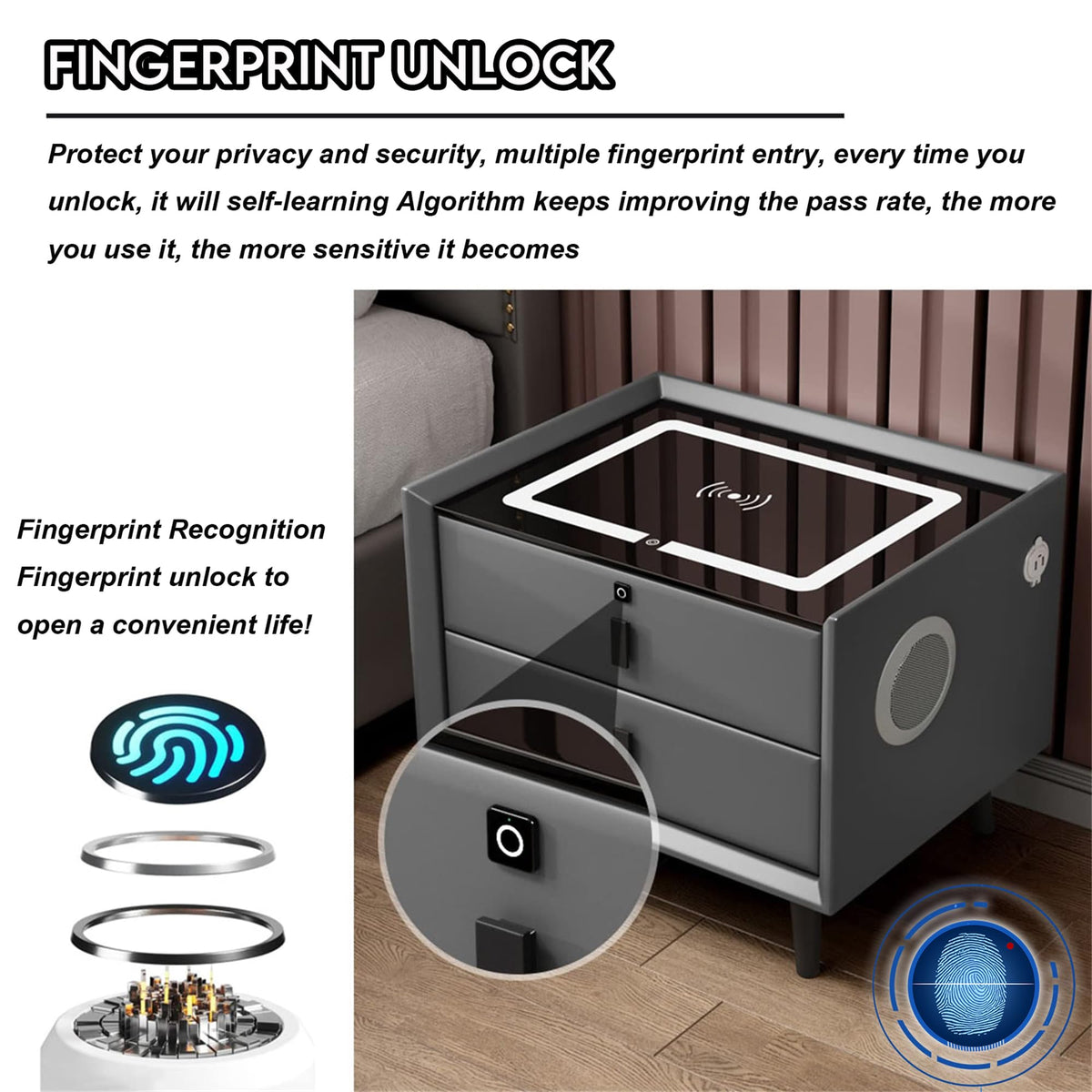Pink 3 Drawer Nightstand with Wireless Charging Station R256