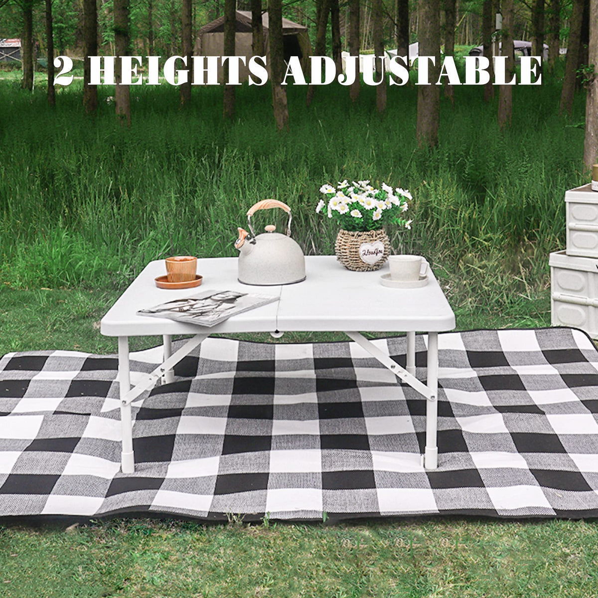 34'' Square Folding Card Table, Portable Plastic Dining Table with Carry Handle, White E2964