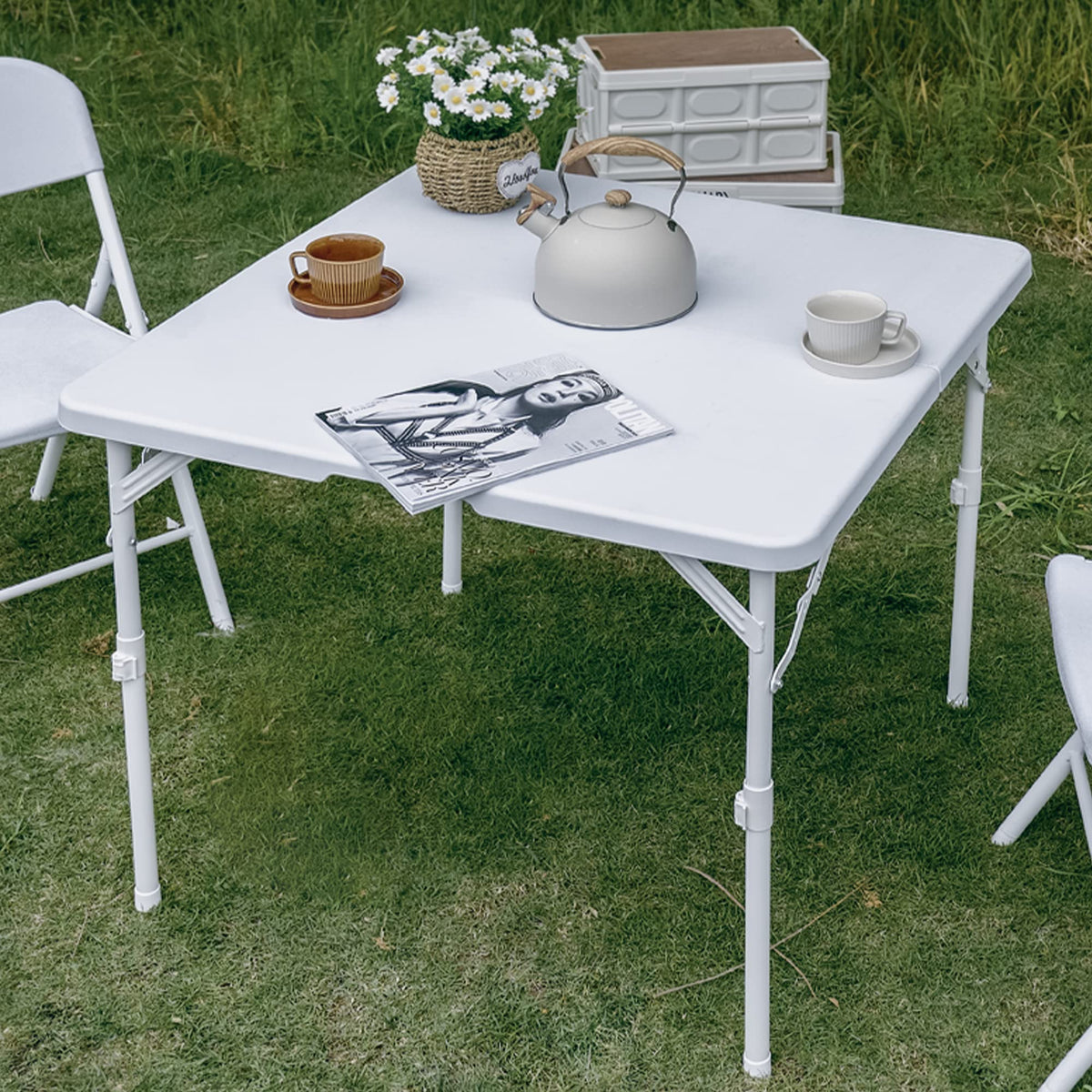 34'' Square Folding Card Table, Portable Plastic Dining Table with Carry Handle, White E2964