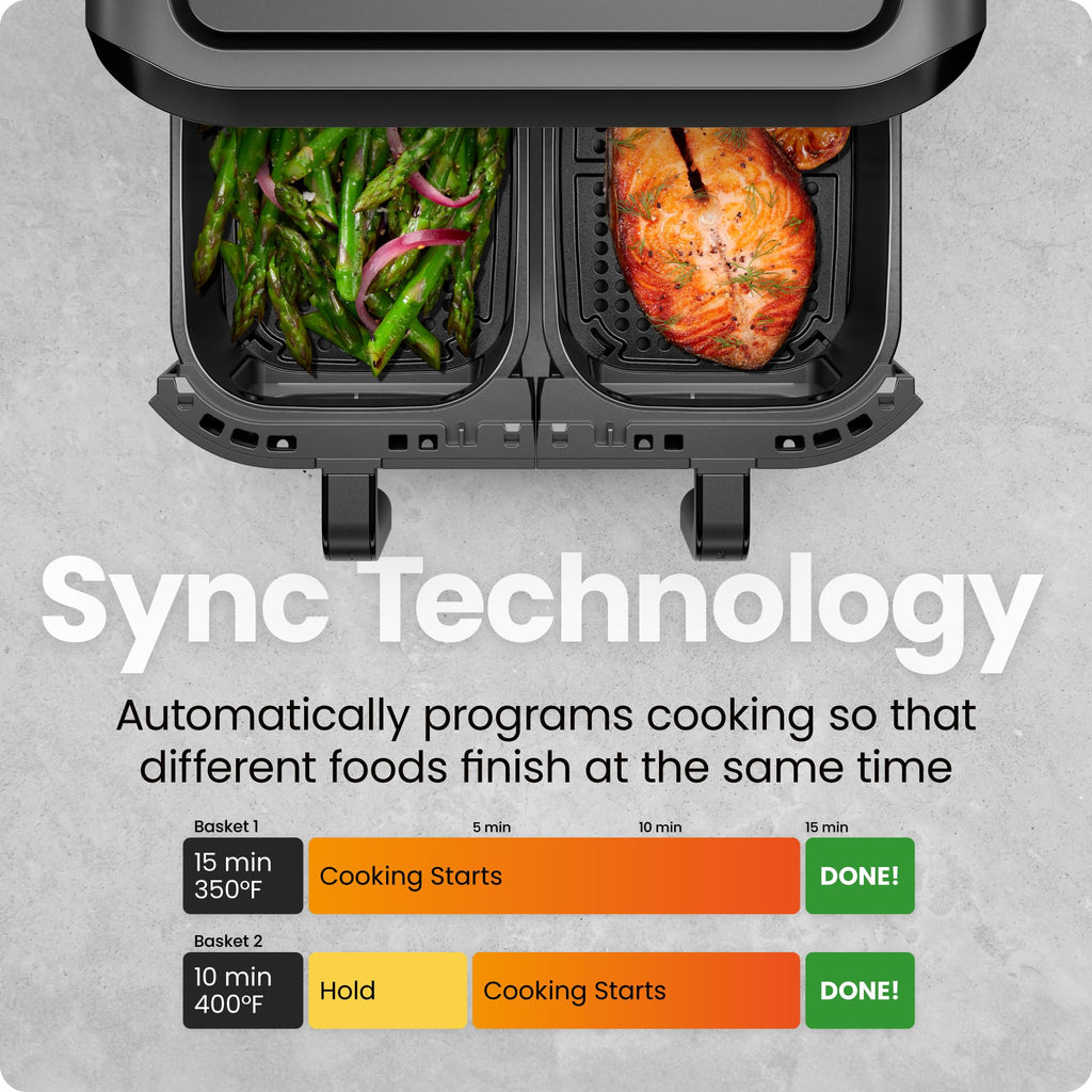 6 Quart Dual Basket Nonstick Air Fryer - Black S2136