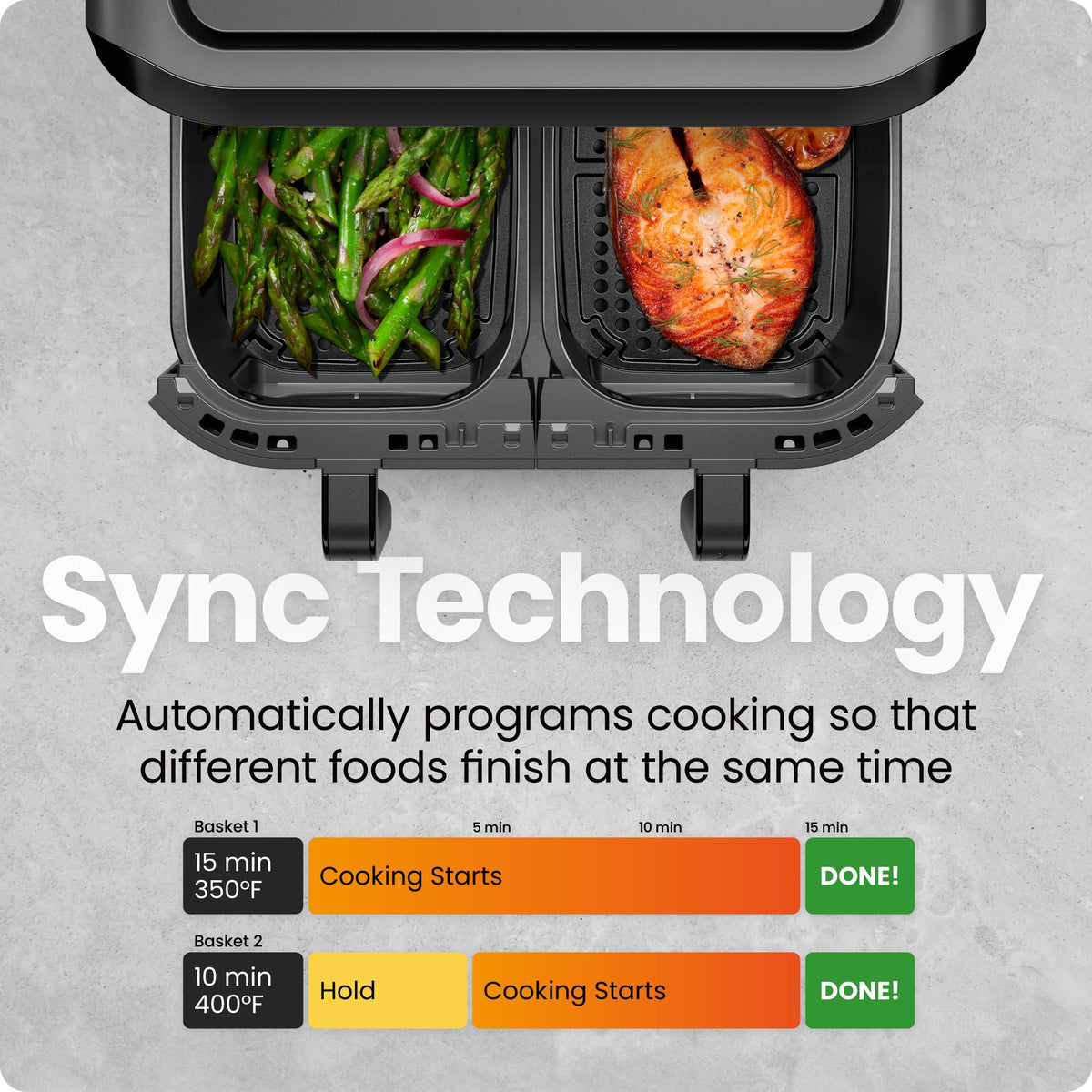 6 Quart Dual Basket Nonstick Air Fryer - Black S2136