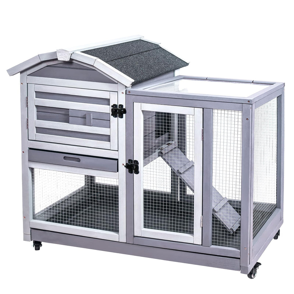 Wooden Rabbit Hutch with Waterproof Roof V74115