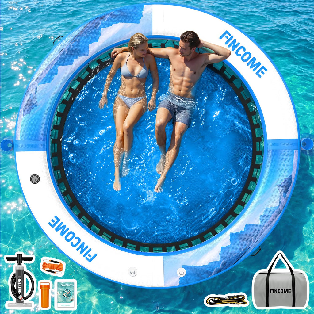 Inflatable Water Hammock Floating Dock 8FT Round with Water Ladder and Cup Holder Light Blue L90531